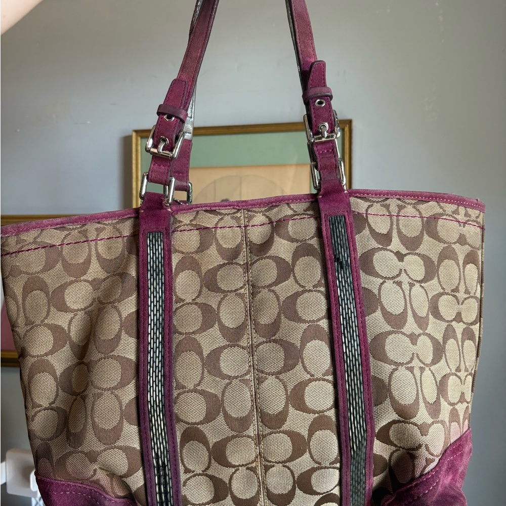 Coach Signature Brown and burgundyTote Bag